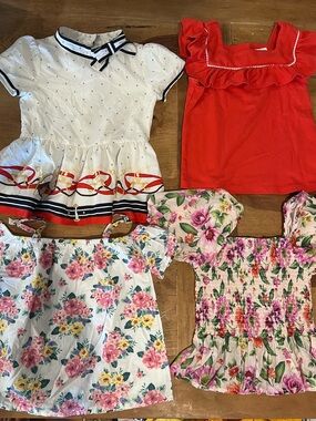 Janie and Jack White Sailor Top with Navy Trim & Red Ruffle Top Set